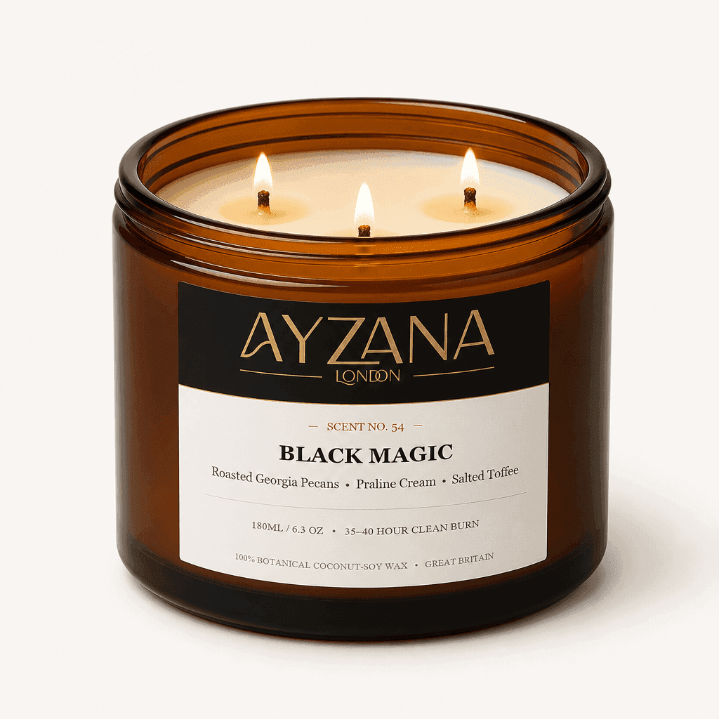 NO. 54 Black Magic Luxury 500ml 3-Wick Amber Candle Bowl - AYZANA London