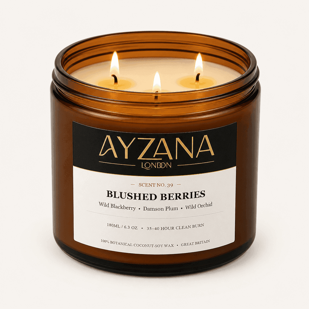 NO. 39 Blushed Berries Luxury 500ml 3-Wick Amber Candle Bowl - AYZANA London