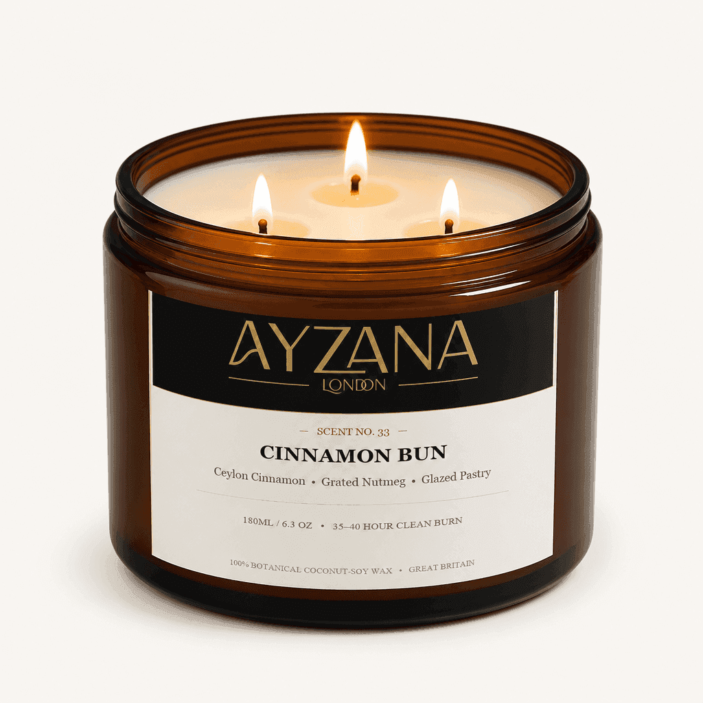 NO. 33 Cinnamon Bun Luxury 500ml 3-Wick Amber Candle Bowl - AYZANA London
