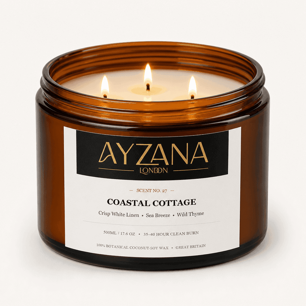 NO. 27 Coastal Cottage Luxury 500ml 3-Wick Amber Candle Bowl - AYZANA London
