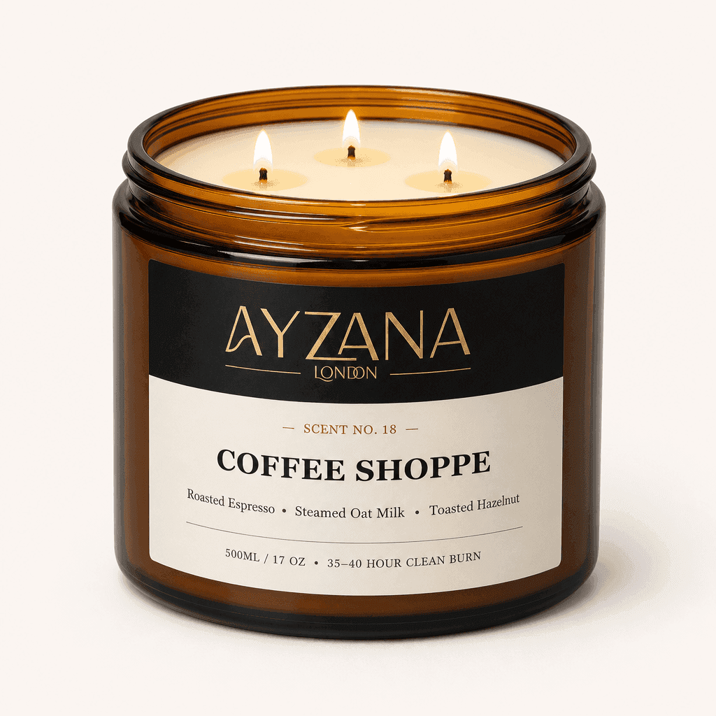 NO. 18 Coffee Shoppe Luxury 500ml 3-Wick Amber Candle Bowl - AYZANA London