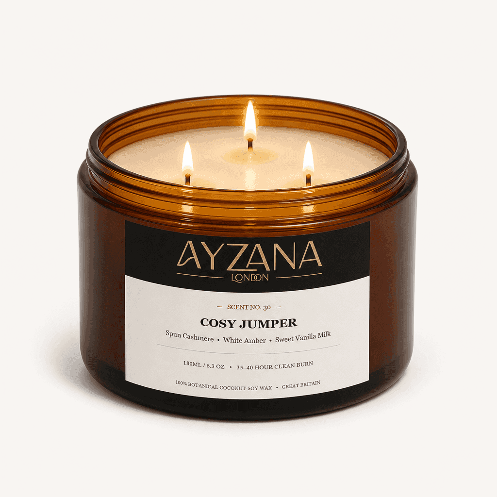 NO. 30 Cosy Jumper Luxury 500ml 3-Wick Amber Candle Bowl - AYZANA London