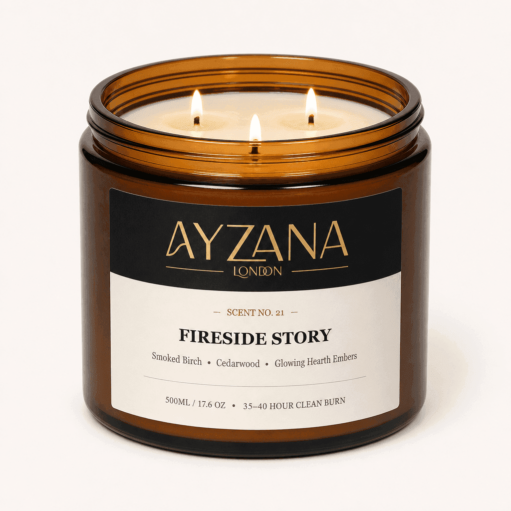 NO. 21 Fireside Story Luxury 500ml 3-Wick Amber Candle Bowl - AYZANA London