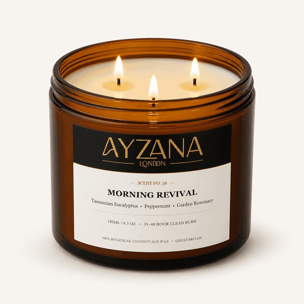 NO. 36 Morning Revival Luxury 500ml 3-Wick Amber Candle Bowl - AYZANA London