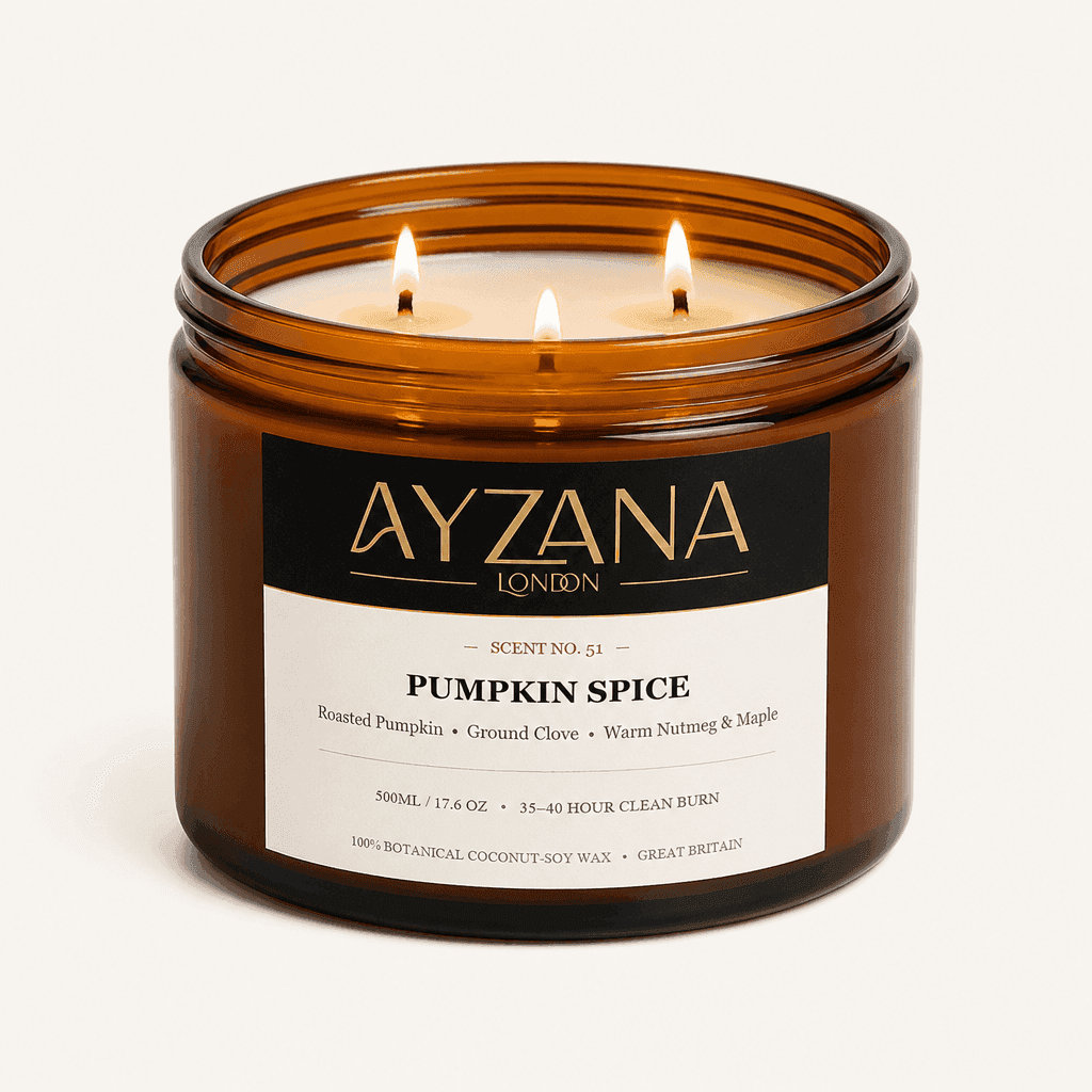 NO. 51 Pumpkin Spice Luxury 500ml 3-Wick Amber Candle Bowl - AYZANA London