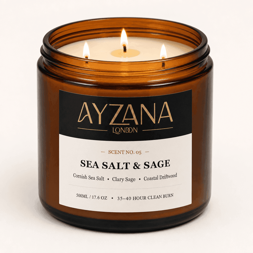 NO. 05 Sea Salt & Sage Luxury 500ml 3-Wick Amber Candle Bowl - AYZANA London
