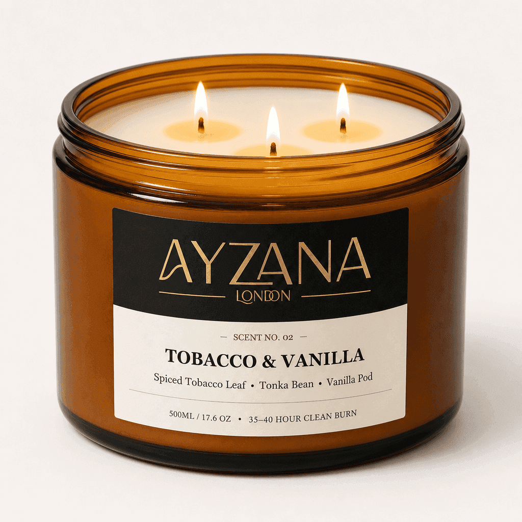 NO. 02 Tobacco & Vanilla Luxury 500ml 3-Wick Amber Candle Bowl - AYZANA London