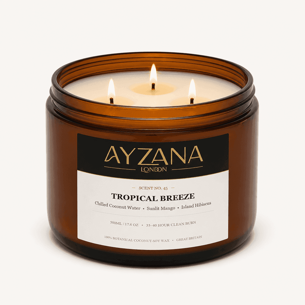 NO. 45 Tropical Breeze Luxury 500ml 3-Wick Amber Candle Bowl - AYZANA London
