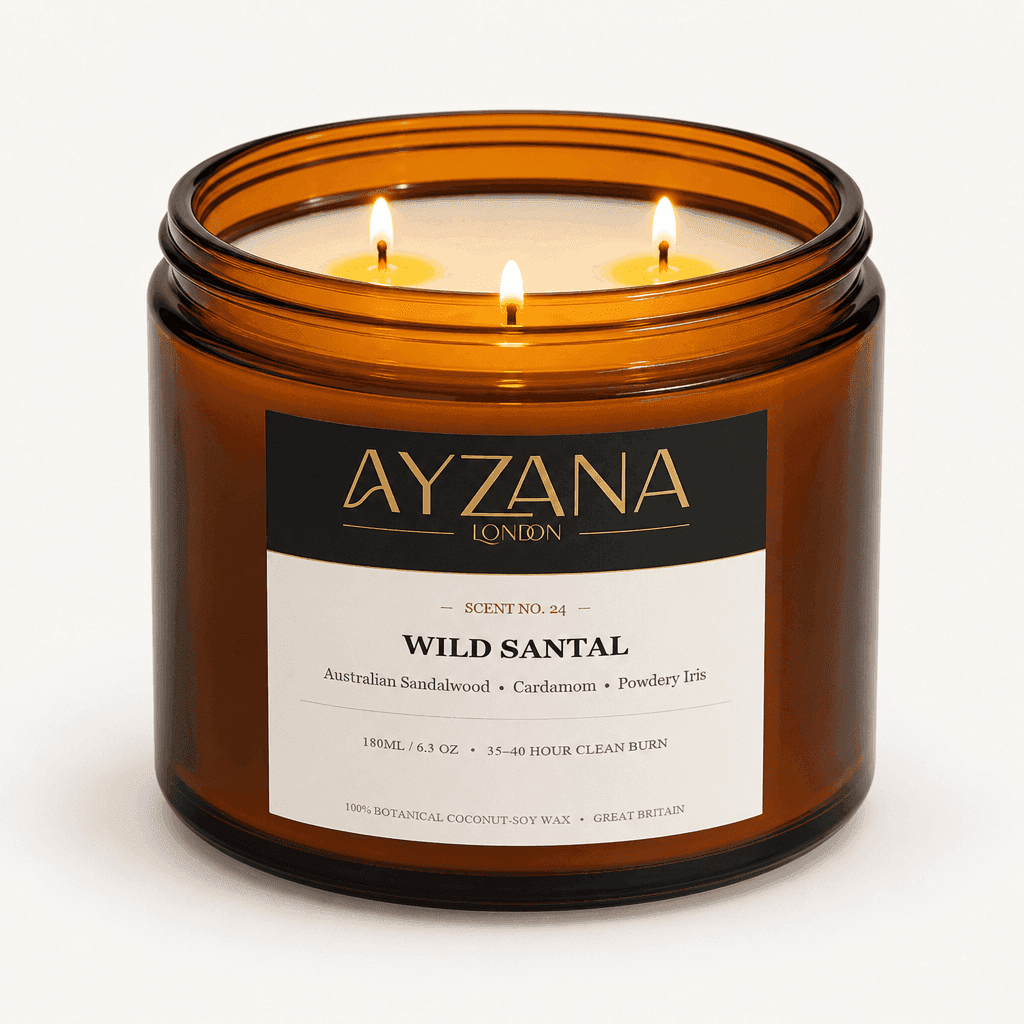 NO. 24 Wild Santal Luxury 500ml 3-Wick Amber Candle Bowl - AYZANA London