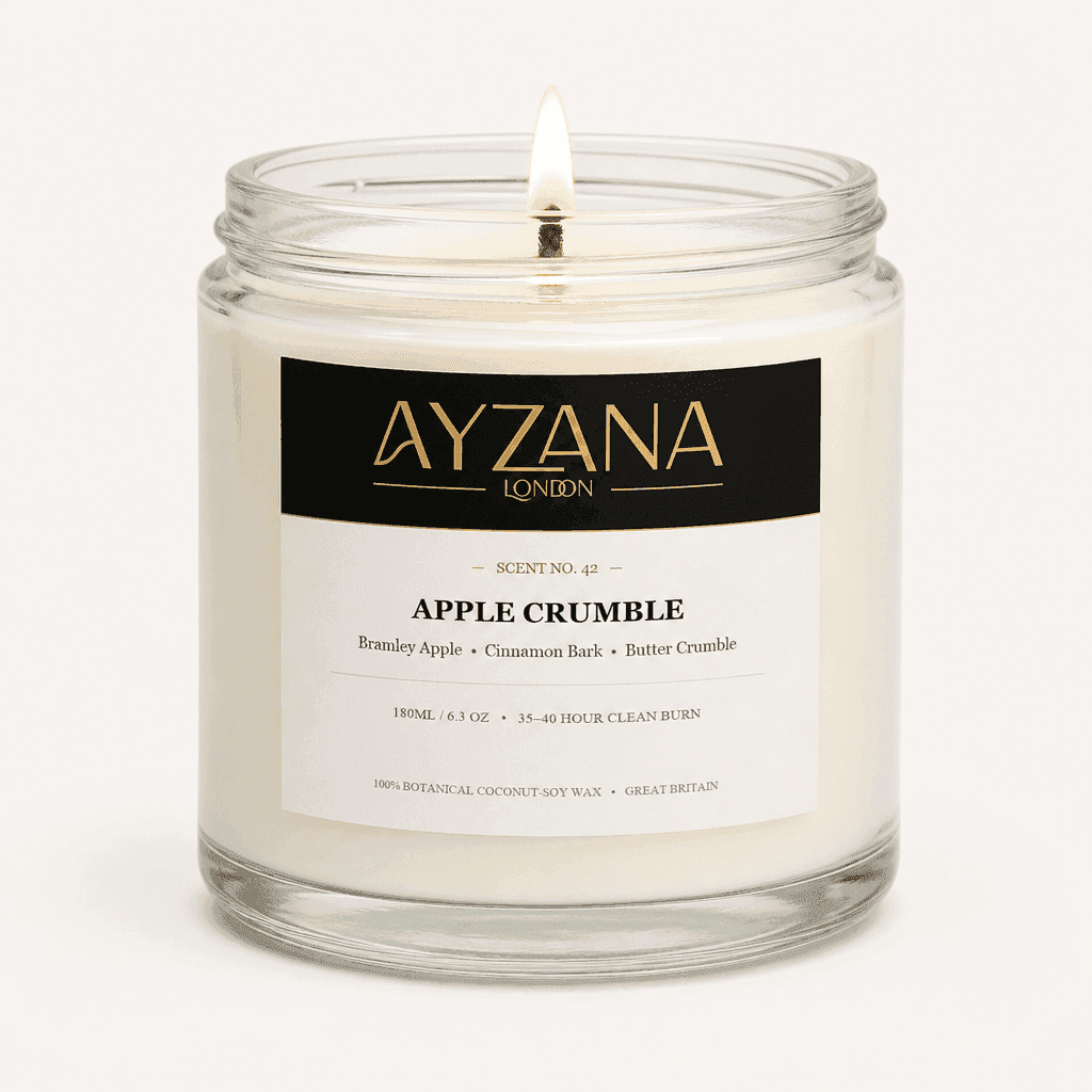 NO. 42 Apple Crumble Classic 190ml Clear Glass Jar Candle with Gold Lid - AYZANA London