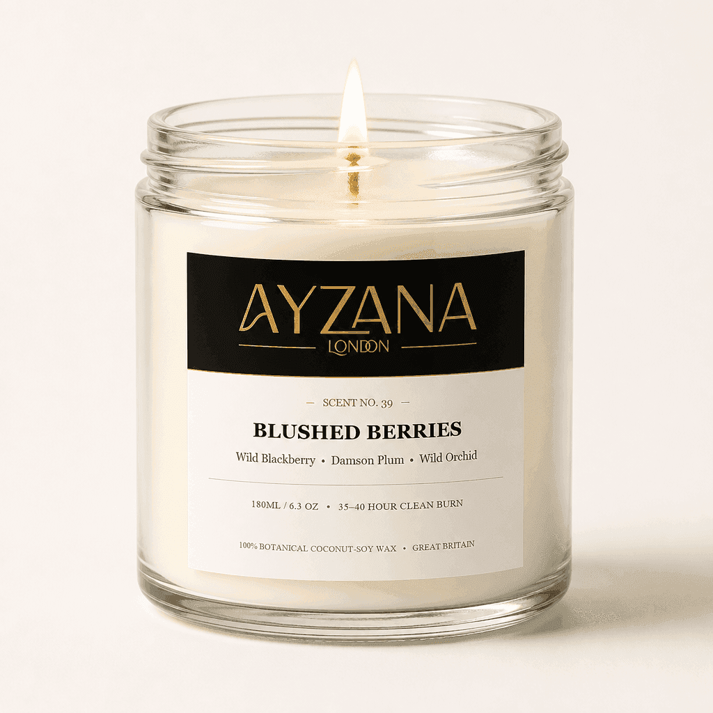 NO. 39 Blushed Berries Classic 190ml Clear Glass Jar Candle with Gold Lid - AYZANA London
