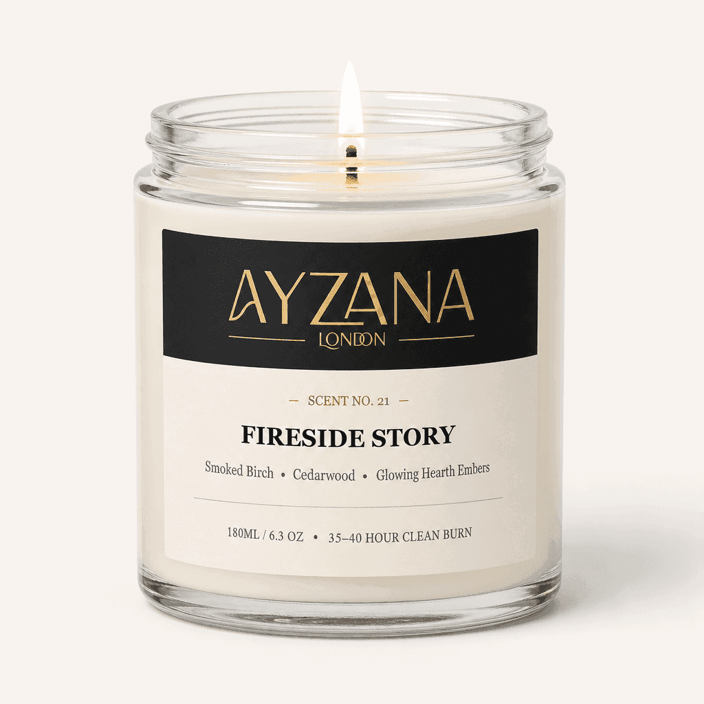 NO. 21 Fireside Story Classic 190ml Clear Glass Jar Candle with Gold Lid - AYZANA London