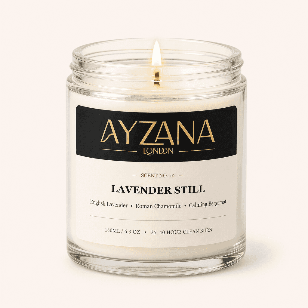 NO. 12 Lavender Still Classic 190ml Clear Glass Jar Candle with Gold Lid - AYZANA London