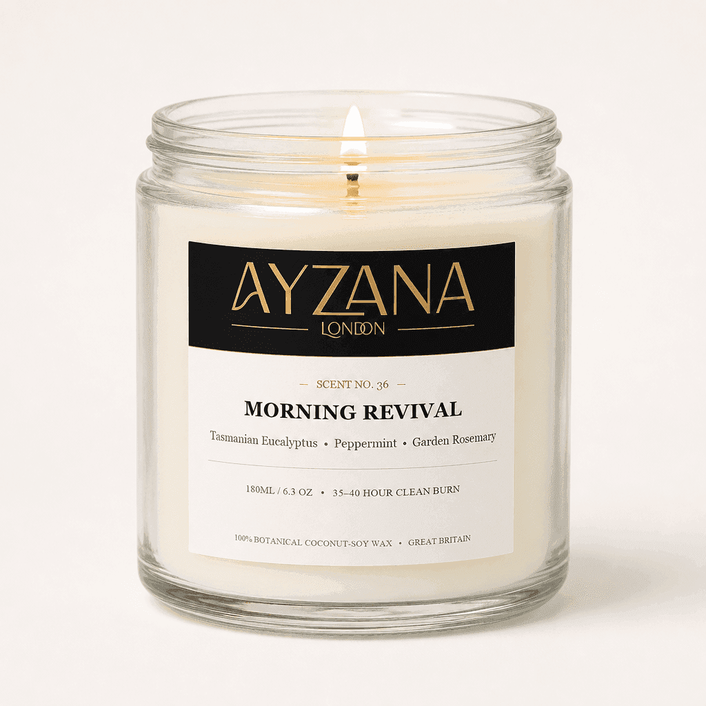 NO. 36 Morning Revival Classic 190ml Clear Glass Jar Candle with Gold Lid - AYZANA London