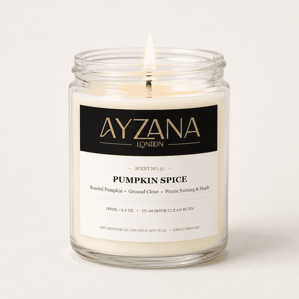 NO. 51 Pumpkin Spice Classic 190ml Clear Glass Jar Candle with Gold Lid - AYZANA London