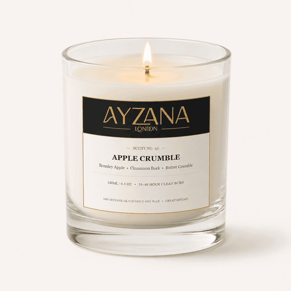 NO. 42 Apple Crumble Modern 200ml Clear Curved Glass Vessel Candle - AYZANA London