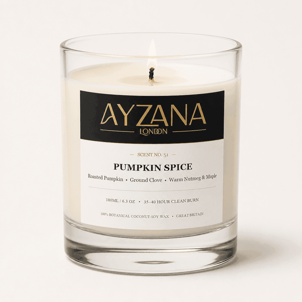 NO. 51 Pumpkin Spice Modern 200ml Clear Curved Glass Vessel Candle - AYZANA London