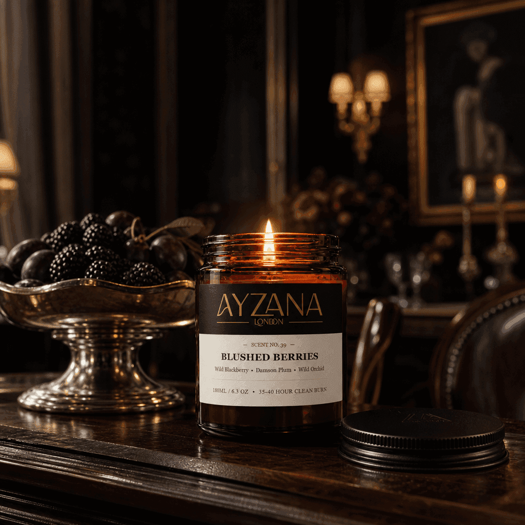 NO. 39 Blushed Berries Hand-Poured Botanical Soy Candle Townhouse Atmosphere - AYZANA London