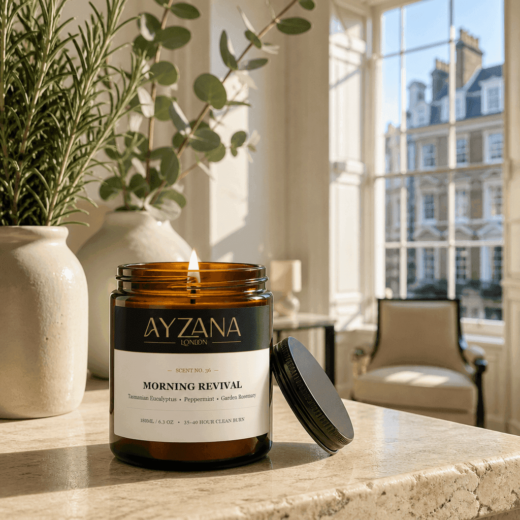 NO. 36 Morning Revival Hand-Poured Botanical Soy Candle Townhouse Atmosphere - AYZANA London