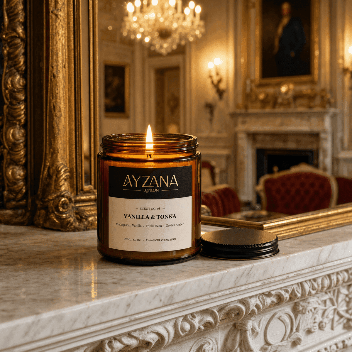 NO. 08 Vanilla & Tonka Hand-Poured Botanical Soy Candle Townhouse Atmosphere - AYZANA London