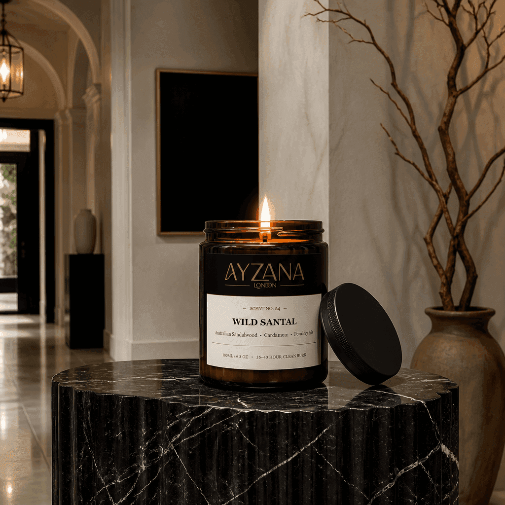 NO. 24 Wild Santal Hand-Poured Botanical Soy Candle Townhouse Atmosphere - AYZANA London